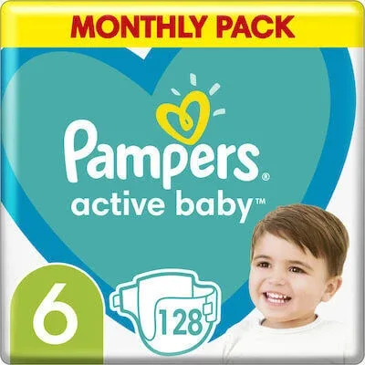 PAMPERS Scutece pentru copii Active Baby No.6 13-18Kgr 128 bucăți Pachet lunar — preț și oferte