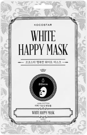 KOCOSTAR White Happy Mask Mască de față fabricată din bumbac pur 100% cu Niacinamidă pentru strălucire și ton uniform