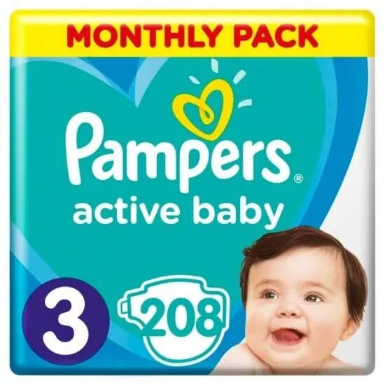 PAMPERS Scutece pentru copii Active Baby No.3 6-10Kgr 208 bucăți Pachet lunar — preț și oferte