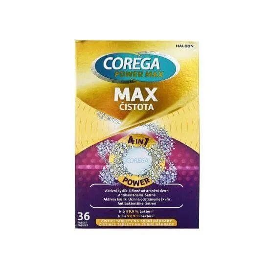 COREGA Power Max Clean 4in7 Tablete de curățare pentru proteze dentare artificiale cu oxigen mai activ, 36 tablete — preț și oferte