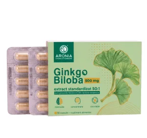 Ginkgo Biloba 500 mg — 30 capsule cu extract concentrat din frunze, pentru memorie, concentrare și circulație
