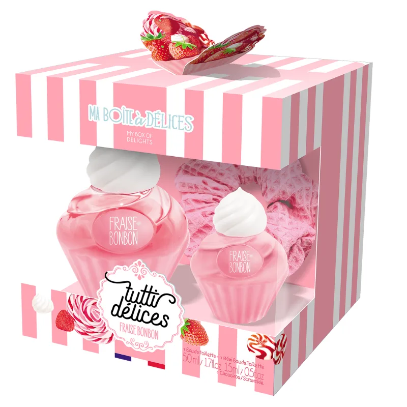 Set cadou dama Tutti Delices Fraise Bonbon, Corania | EDT 50 ml + EDT15 ml + accesoriu par CORANIA INFINITY — preț și oferte