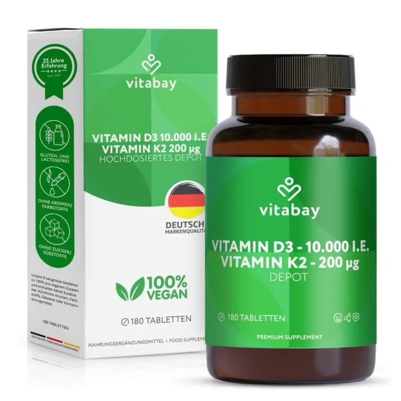Vitabay Vitamina D3 10000 U.I. + K2 200 mcg Depot Tablete 180 Capsule — preț și oferte