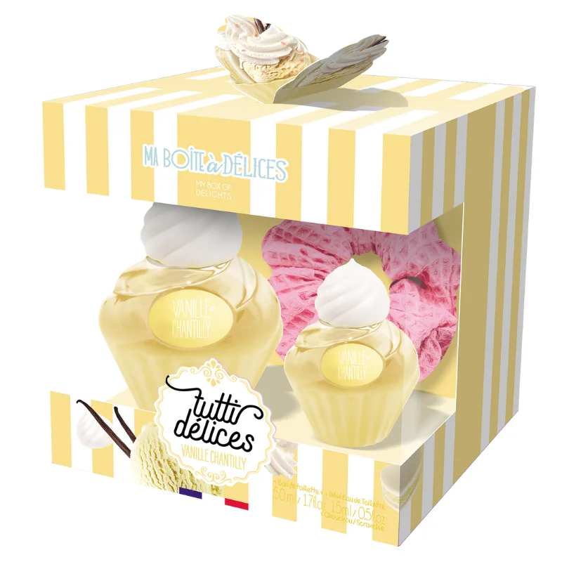Set cadou dama Tutti Delices Vanille Chantilly, Corania | EDT 50 ml + EDT15 ml + accesoriu par CORANIA INFINITY — preț și oferte
