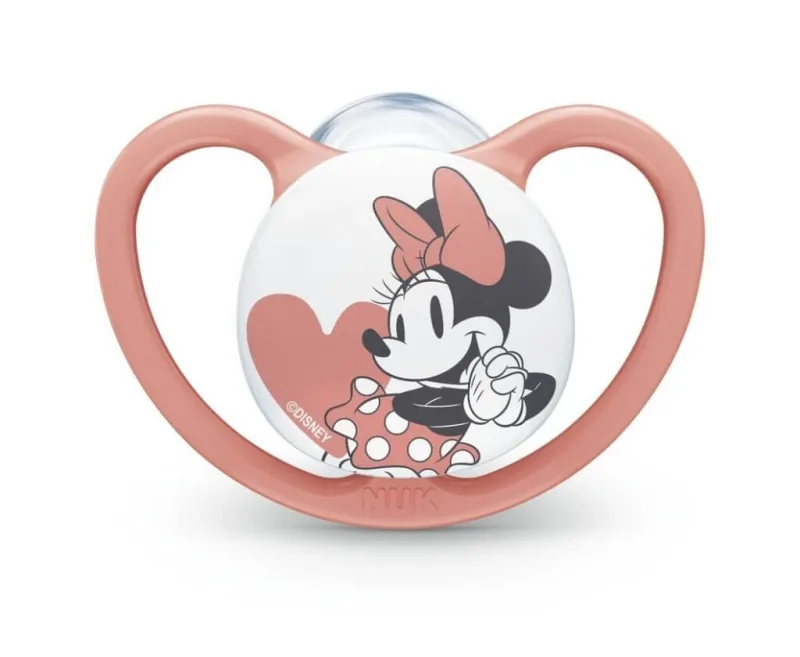 Suzeta NUK Orthodontic Silicone pentru 0-6 luni Space Mickey & Minnie cu husă - Roz — preț și oferte