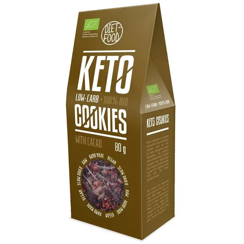 Diet-Food Keto Cookies, cookie-uri cu cacao, Bio, 80 g — preț și oferte