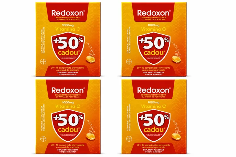Redoxon cu vitamina C, 1000 mg, 4x45 comprimate efervescente, Portocale, Bayer — preț și oferte