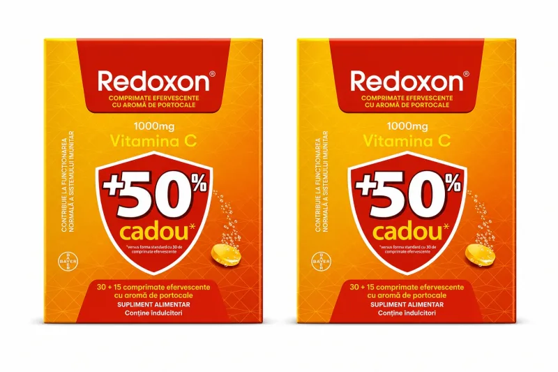 Redoxon cu vitamina C, 1000 mg, 2x45 comprimate efervescente, Portocale, Bayer — preț și oferte