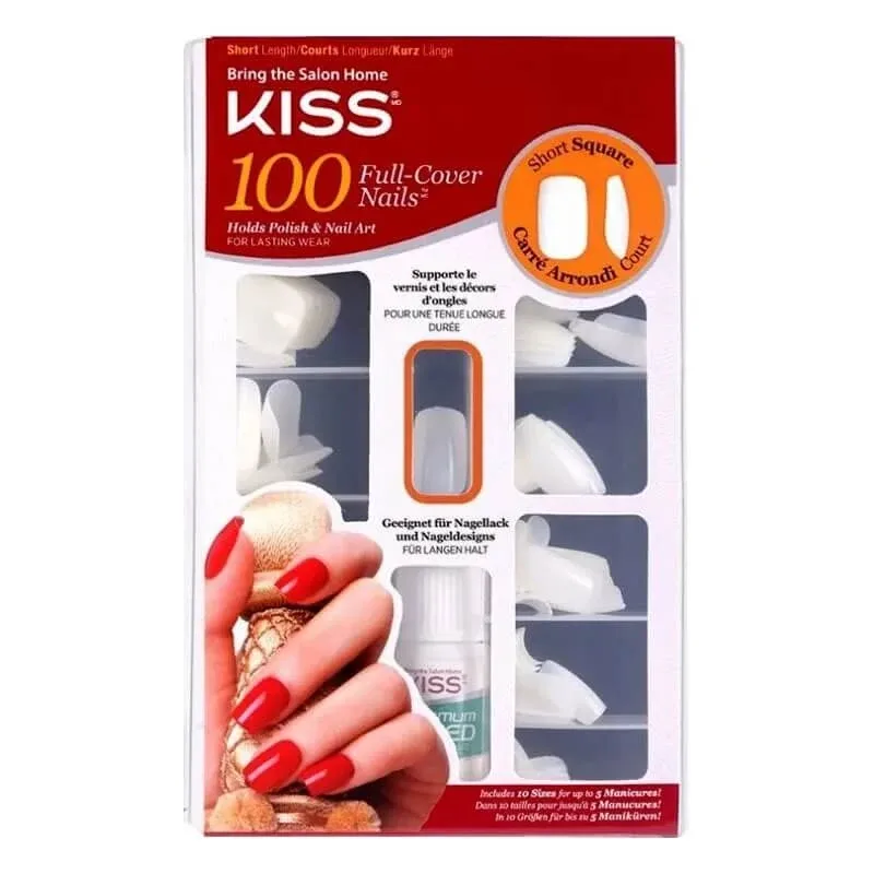Kiss Full-cover nails - 100 de unghii artificiale scurte, pătrate — preț și oferte