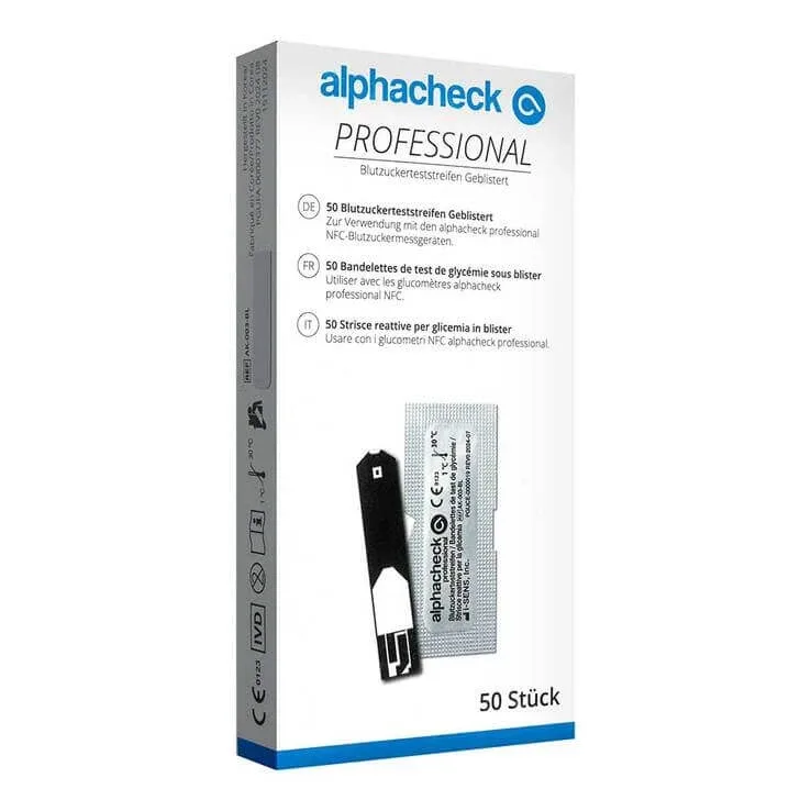 Alphacheck Professional – benzi de testare a glicemiei, ambalate în pachet, 50 de benzi de testare — preț și oferte