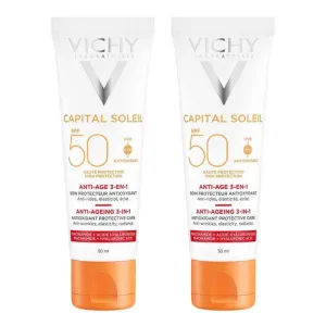 Vichy Ideal Soleil Cremă anti-îmbătrânire SPF 50, 2 x 50 ml cremă