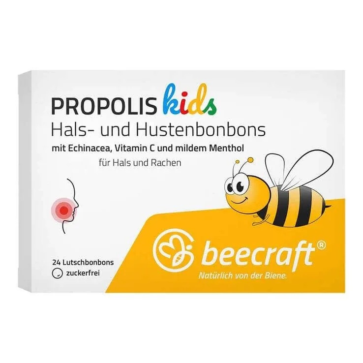 Beecraft Kids – Bomboane cu propolis pentru gât și tuse, 24 de bomboane — preț și oferte