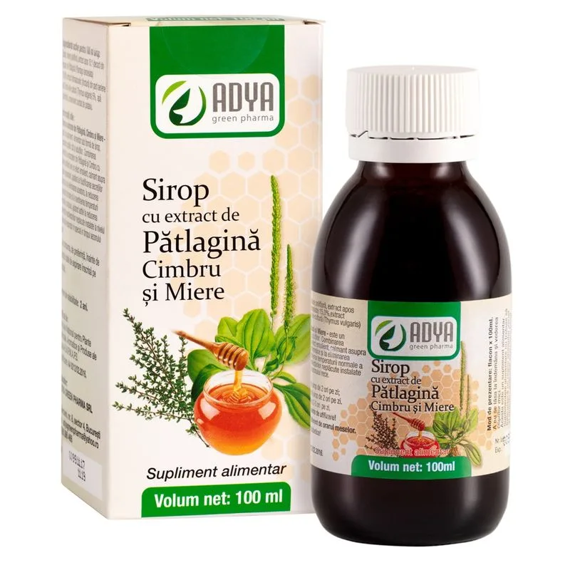 Sirop cu extract de patlagina, cimbru si miere, Adya Green Pharma | 100 ml — preț și oferte