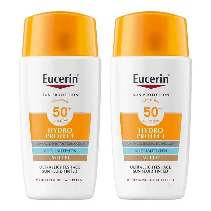 Eucerin Sun Fluid Hydro Protect Face, protecție medie SPF 50+, 2 x 50 ml cremă — preț și oferte