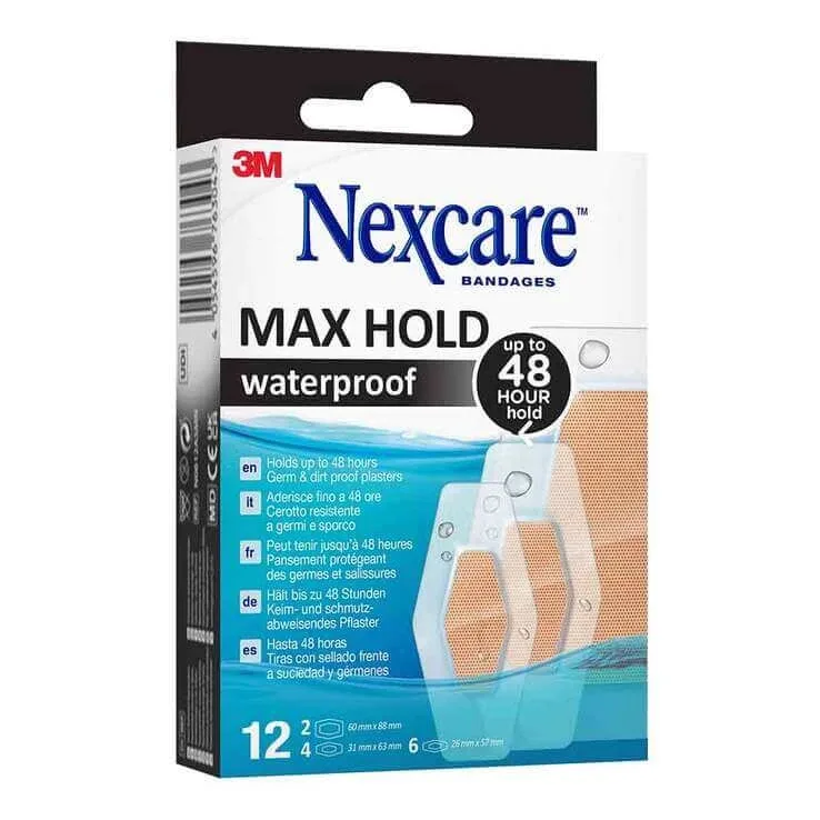 Bandaje adezive impermeabile Nexcare Max Hold, 3 mărimi, 12 bucăți — preț și oferte