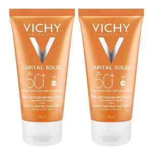 Vichy Capital Soleil Cremă solară perfecționantă pentru ten, SPF 50+, pentru față, 2 x 50 ml cremă