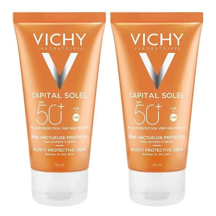 Vichy Capital Soleil Cremă solară perfecționantă pentru ten, SPF 50+, pentru față, 2 x 50 ml cremă — preț și oferte
