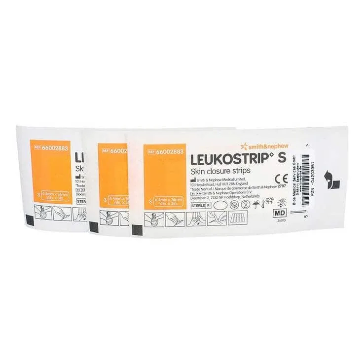 Leukostrip S – benzi pentru suturarea rănilor, 6,4 x 76 mm, pachet de 3 x 3 plasturi — preț și oferte