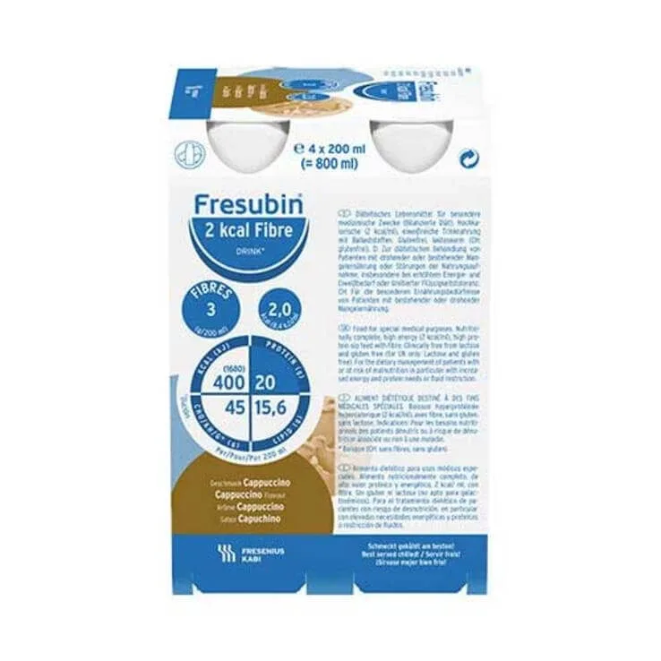 Fresubin 2 kcal cu fibre, băutură cu aromă de cappuccino, sticlă de 4 x 200 ml soluție — preț și oferte