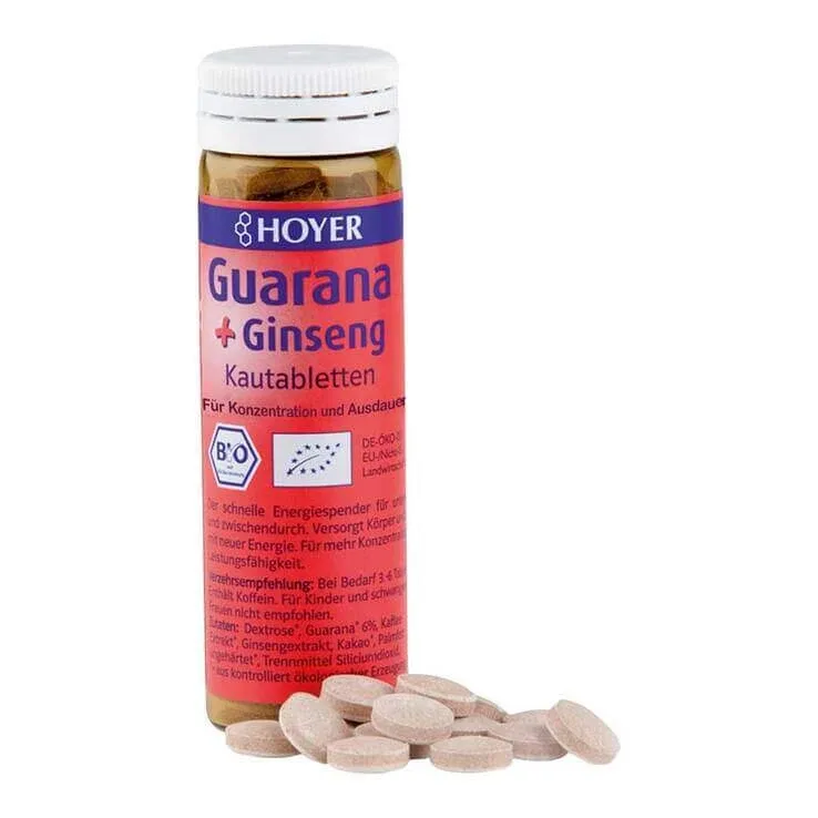Hoyer Guarana & Ginseng – tablete masticabile, 60 de tablete masticabile — preț și oferte