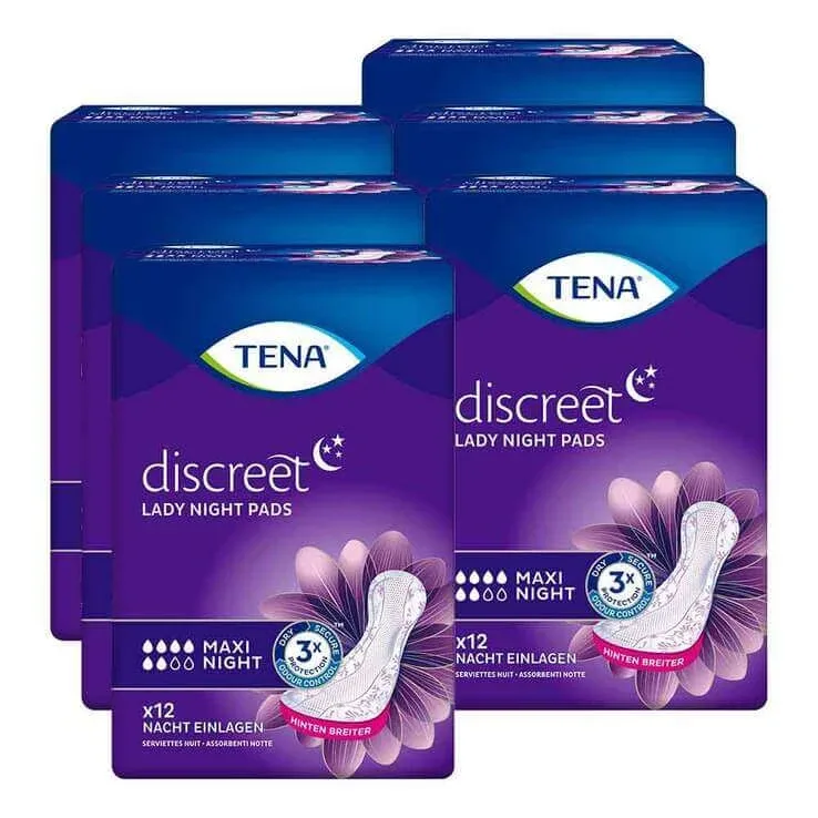 Absorbante TENA® discreet Maxi Night pentru incontinență, 6X12 buc., fără valoare nominală — preț și oferte