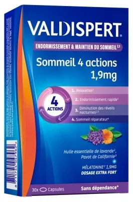 Valdispert Melatonină 1,9 mg 4 acțiuni 30 capsule