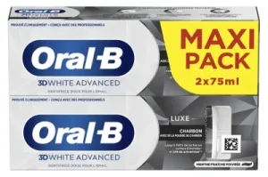 Oral-B 3D White Advanced Pastă de dinți Luxe cu cărbune, pachet de 2 x 75 ml