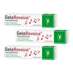 Pastile pentru gât GeloRevoice cu aromă de cireșe și mentol, pentru răgușeală și pierderea vocii, 3 x 20 pastile
