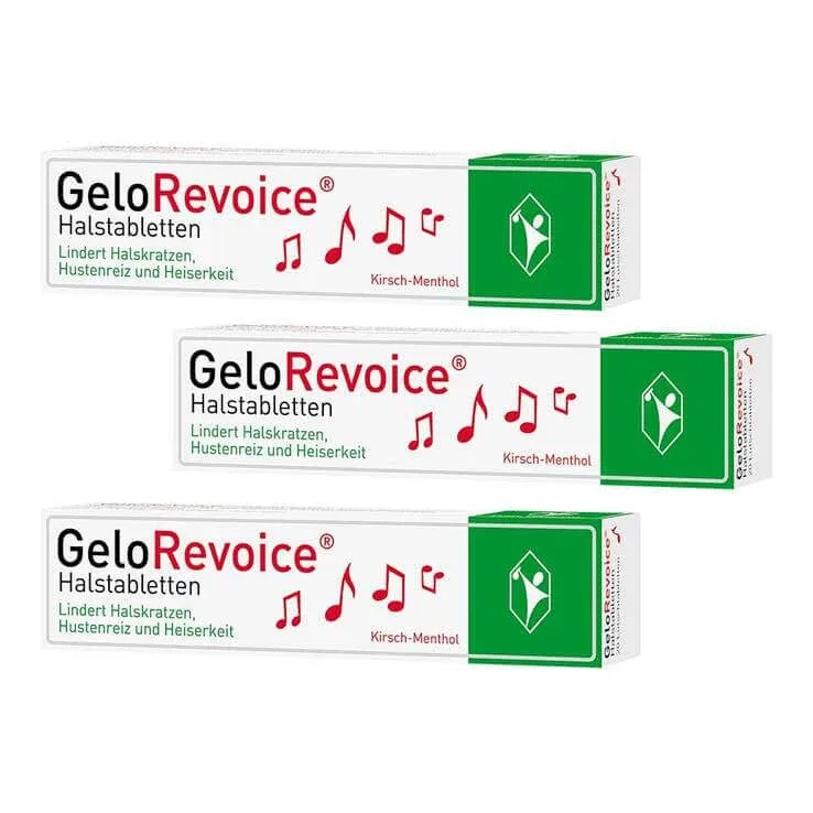 Pastile pentru gât GeloRevoice cu aromă de cireșe și mentol, pentru răgușeală și pierderea vocii, 3 x 20 pastile — preț și oferte