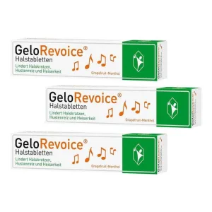 Pastile pentru gât GeloRevoice cu aromă de grapefruit și mentol, pentru răgușeală și pierderea vocii, 3 x 20 pastile