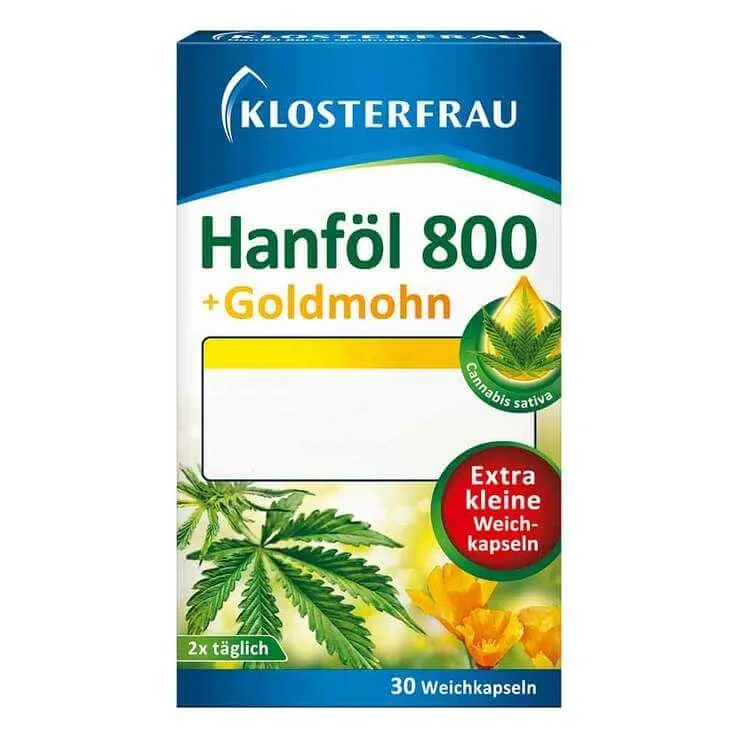 Ulei de cânepă Klosterfrau 800 mg + mac auriu, capsule moi, 30 de capsule moi — preț și oferte