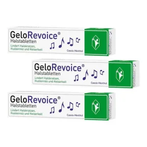 GeloRevoice Pastile pentru gât cu coacăze negre și mentol, pentru răgușeală și pierderea vocii, 3 x 20 pastile