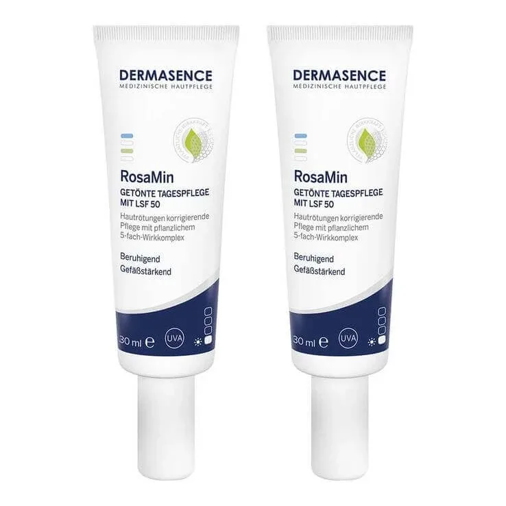 Dermasence Rosamin Cremă de zi colorată cu protecție solară medie SPF 50, 2x30 ml cremă — preț și oferte