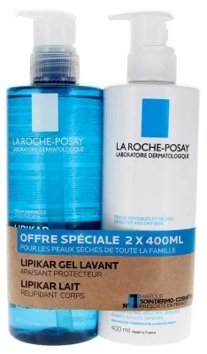 La Roche-Posay Lipikar Gel de spălare calmant și protector 400 ml + Lapte relipidant pentru corp cu protecție împotriva uscării timp de 48 de ore 400 ml Ofertă specială — preț și oferte