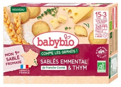 Babybio Biscuiți cu Emmental și cimbru, pentru copii de la 15 luni la 3 ani, ecologici, 16 biscuiți — preț și oferte