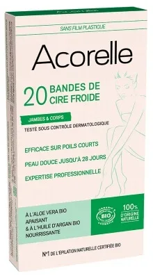 Acorelle Benzi cu ceară rece pentru picioare și corp, ecologice, 20 de benzi