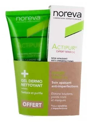 Noreva Actipur Expert Sensi[+] Tratament calmant anti-imperfecțiuni 30 ml + Gel dermo-demachiant 100 ml cadou