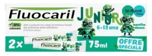 Fluocaril Junior Pastă de dinți pentru copii de 6-13 ani, aromă de mentă dulce, pachet de 2 x 75 ml