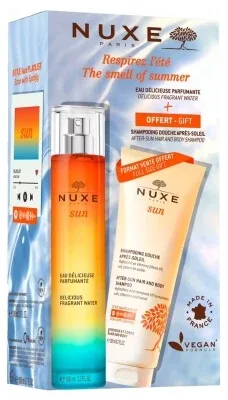Nuxe Sun Eau Délicieuse Parfumante, spray de 100 ml + șampon-gel de duș după expunerea la soare de 200 ml cadou — preț și oferte