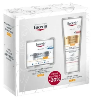Eucerin Hyaluron-Filler + 3x Effect Cremă de zi SPF30 50 ml + Hyaluron-Filler + Elasticity Cremă de mâini anti-pete și anti-îmbătrânire SPF30 75 ml
