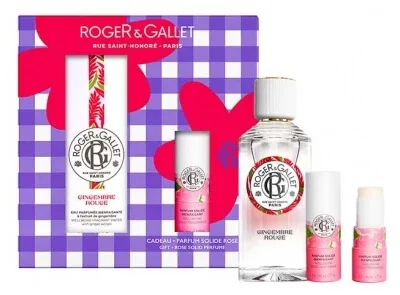 Roger & Gallet Gingembre Rouge – Set cu apă parfumată cu efecte benefice 100 ml + parfum solid cu trandafir și efecte benefice 5 g cadou — preț și oferte