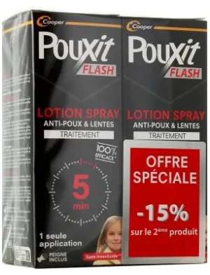 Pouxit Flash Spray împotriva păduchilor și a ouălor de păduchi, pachet de 2 x 150 ml, ofertă specială