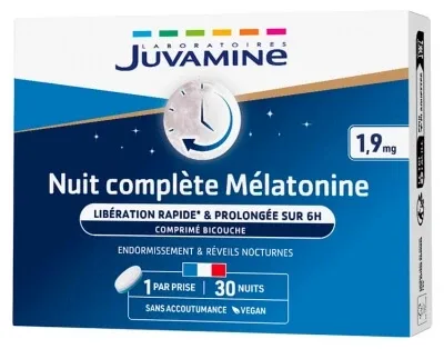 Juvamine Noapte Completă cu Melatonină 1,9 mg, 30 de comprimate cu două straturi — preț și oferte