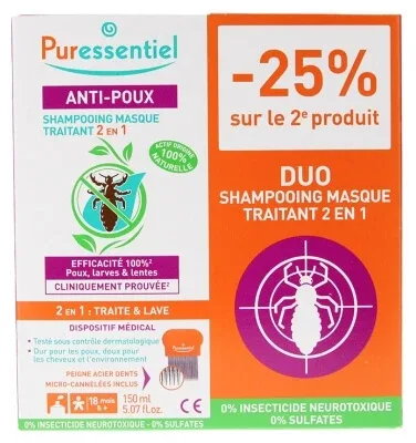 Puressentiel Șampon și mască tratantă anti-păduchi 2 în 1, set de 2 x 150 ml — preț și oferte