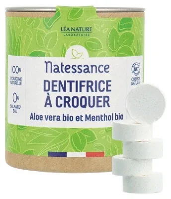 Natessance Pastă de dinți masticabilă cu aloe vera organică și mentol organic, 80 de comprimate — preț și oferte