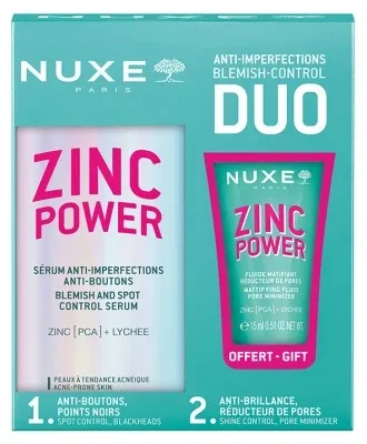 Nuxe Zinc Power Ser anti-imperfecțiuni și anti-coșuri 30 ml + Fluid matifiant pentru reducerea porilor 15 ml cadou — preț și oferte