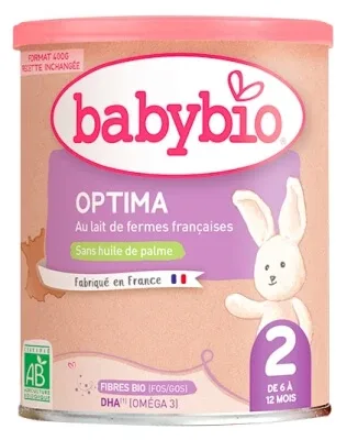 Babybio Optima 2 cu lapte de la ferme franceze, pentru copii de la 6 la 12 luni, ecologic, 400 g — preț și oferte