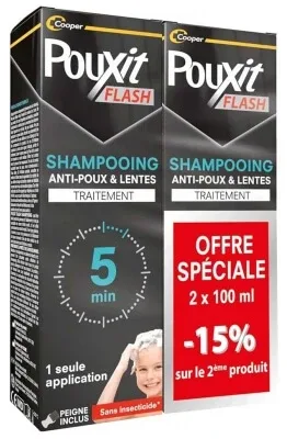 Pouxit Flash – Șampon tratament împotriva păduchilor și a ouălor de păduchi, 2 x 100 ml – Ofertă specială — preț și oferte
