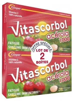 Vitascorbol Acerola 1000, pachet de 2 x 30 comprimate masticabile