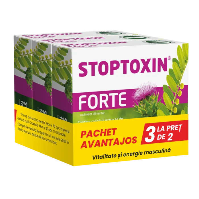 Stoptoxin Forte Pachet promotional, Fiterman Pharma | 3 cutii x 30 capsule la pret de 2 — preț și oferte